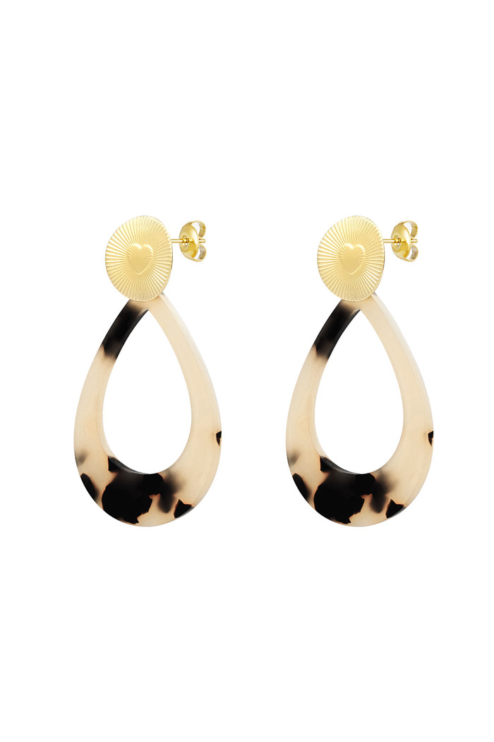 Earrings heart coin with oval - gold/beige 