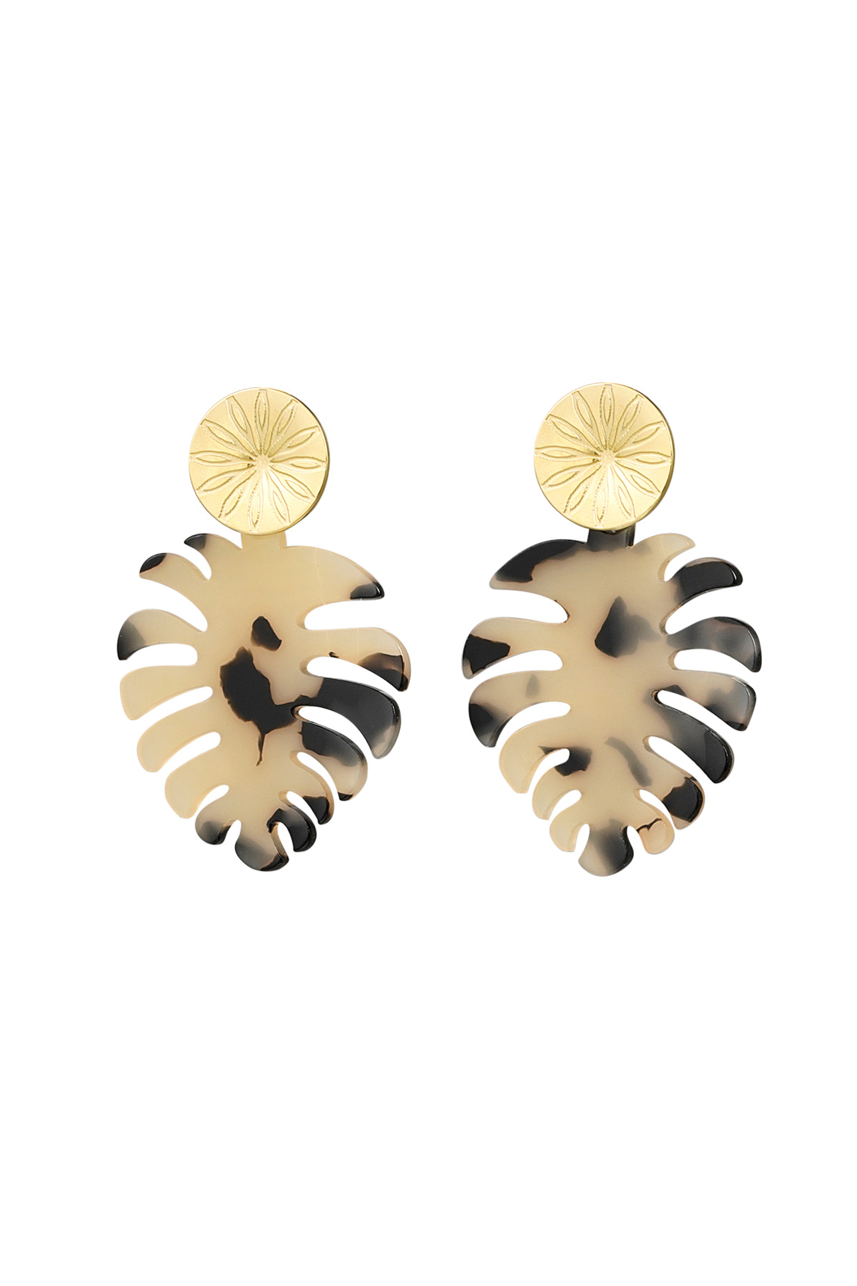 Earrings leaves with print - Gold color/beige