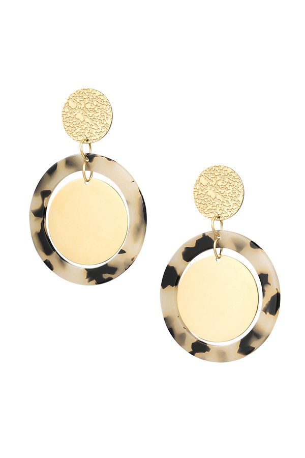Earrings circles with print - gold/beige