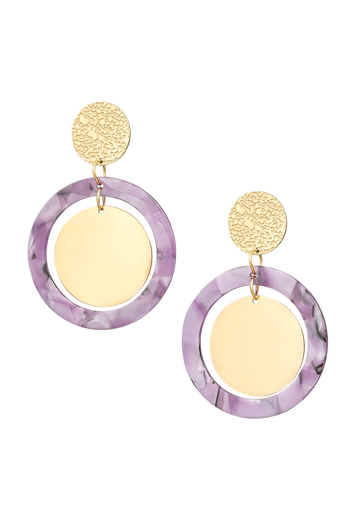 Pendientes círculos con estampado - oro/lila 