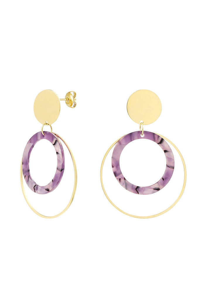 Earrings double round - gold/purple 
