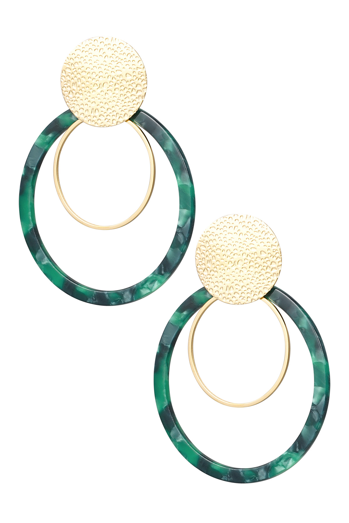 Earrings circles with print - Gold color/green