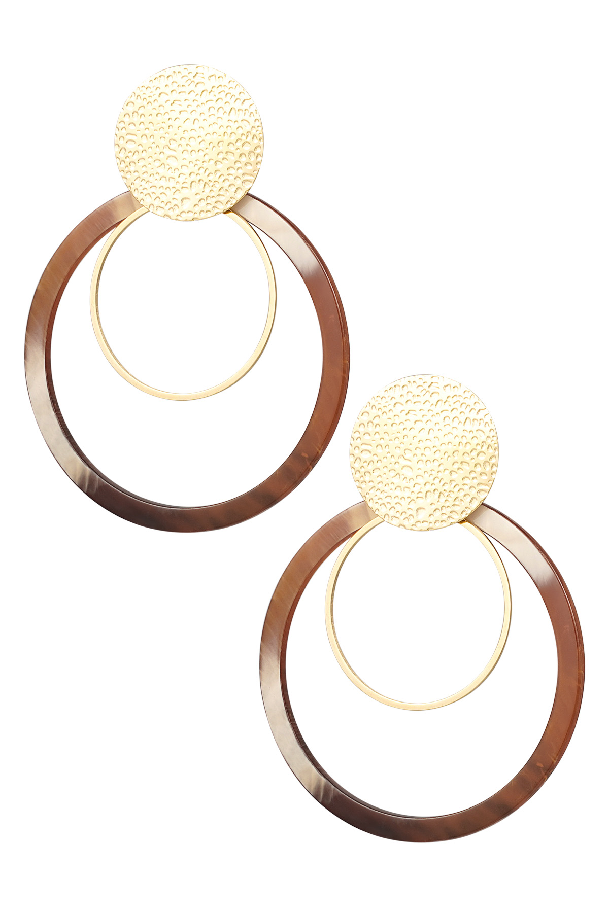 Oorbellen cirkels met print - goud/bruin