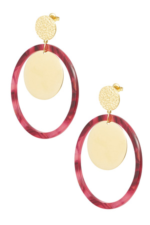 Oorbellen cirkels met print - goud/rood h5 