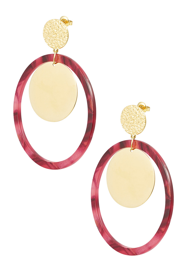 Earrings circles with print - gold/red 
