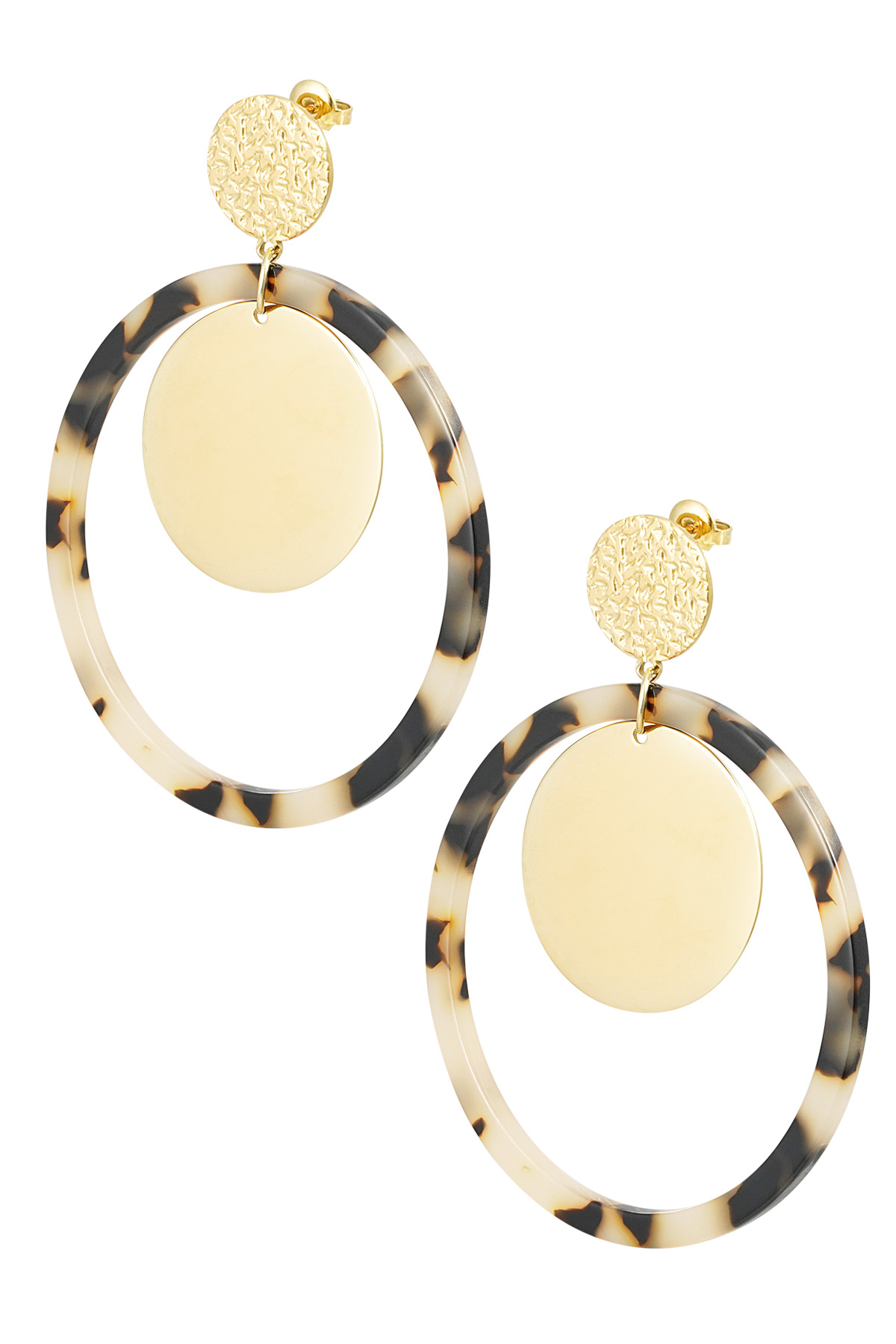 Earrings circles with print - gold/beige