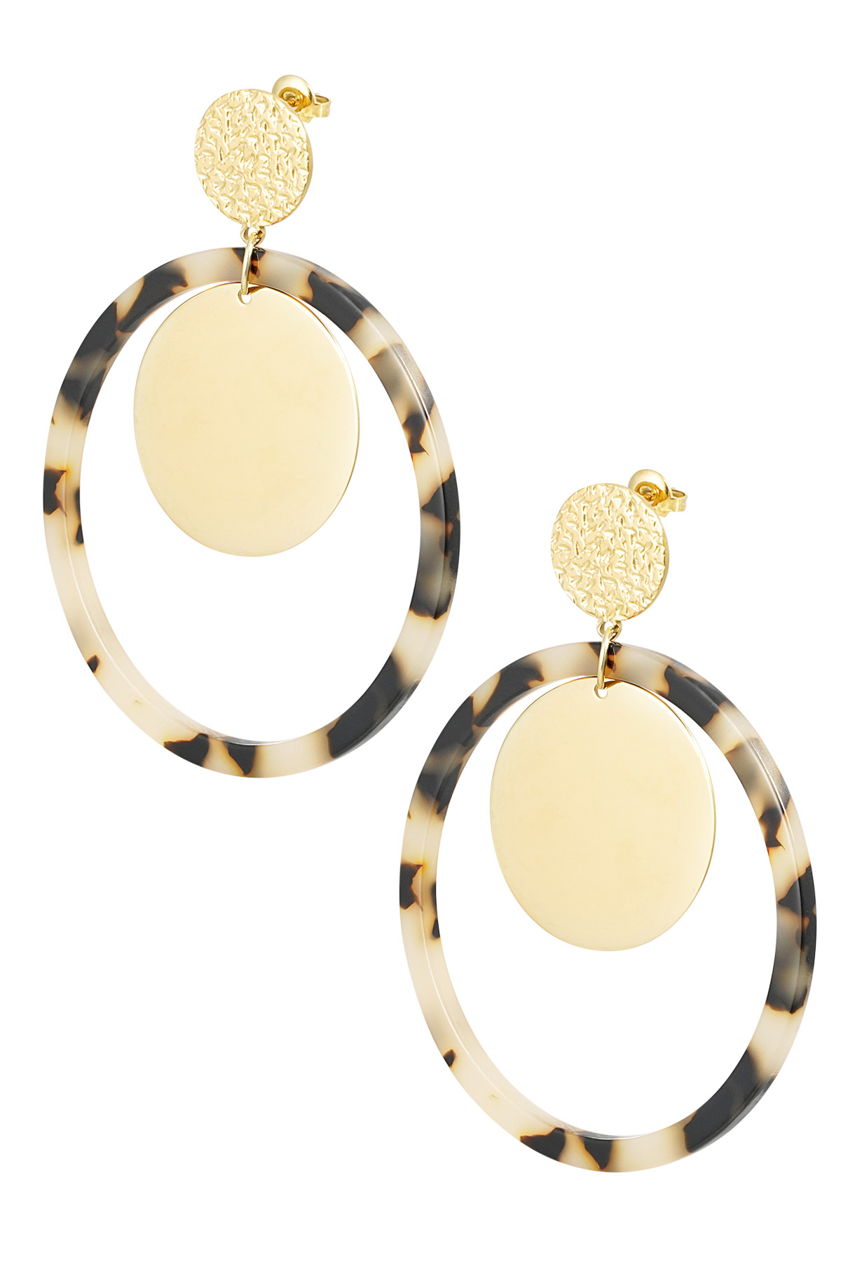 Earrings circles with print - Gold color/beige 2