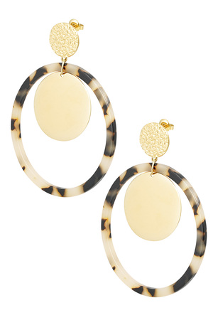 Oorbellen cirkels met print - goud/beige h5 