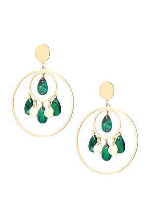 Earrings circles with coins - gold/green h5 