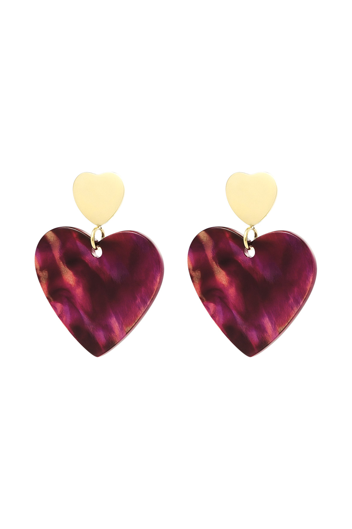 Double heart earrings - Gold color/red