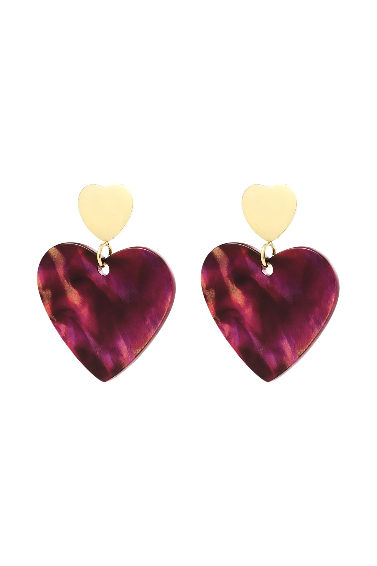 Boucles d'oreilles double coeur - doré/rouge 