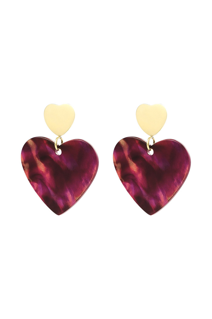 Oorbellen dubbel hart - goud/rood 