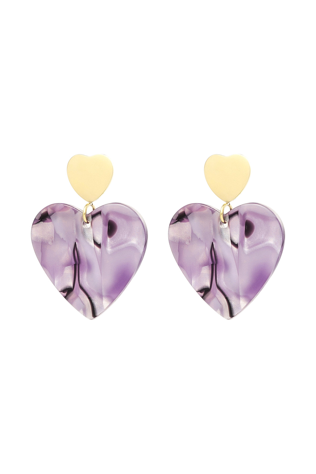 Double heart earrings - gold/purple h5 