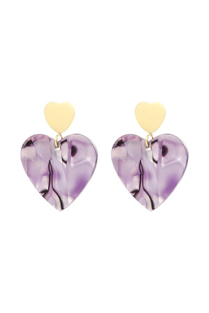 Oorbellen dubbel hart - goud/paars h5 