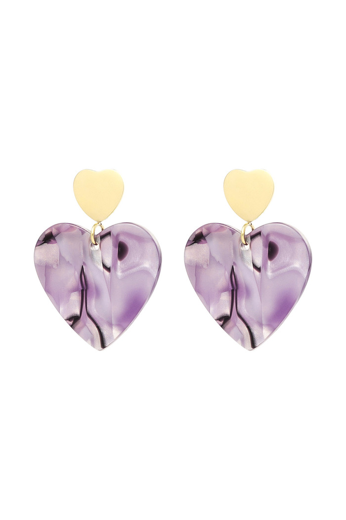 Pendientes de doble corazón - oro/púrpura 