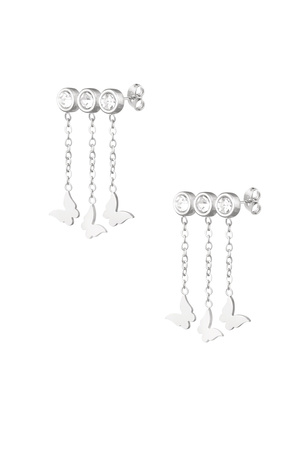 Earrings butterflies & stones - silver/white h5 