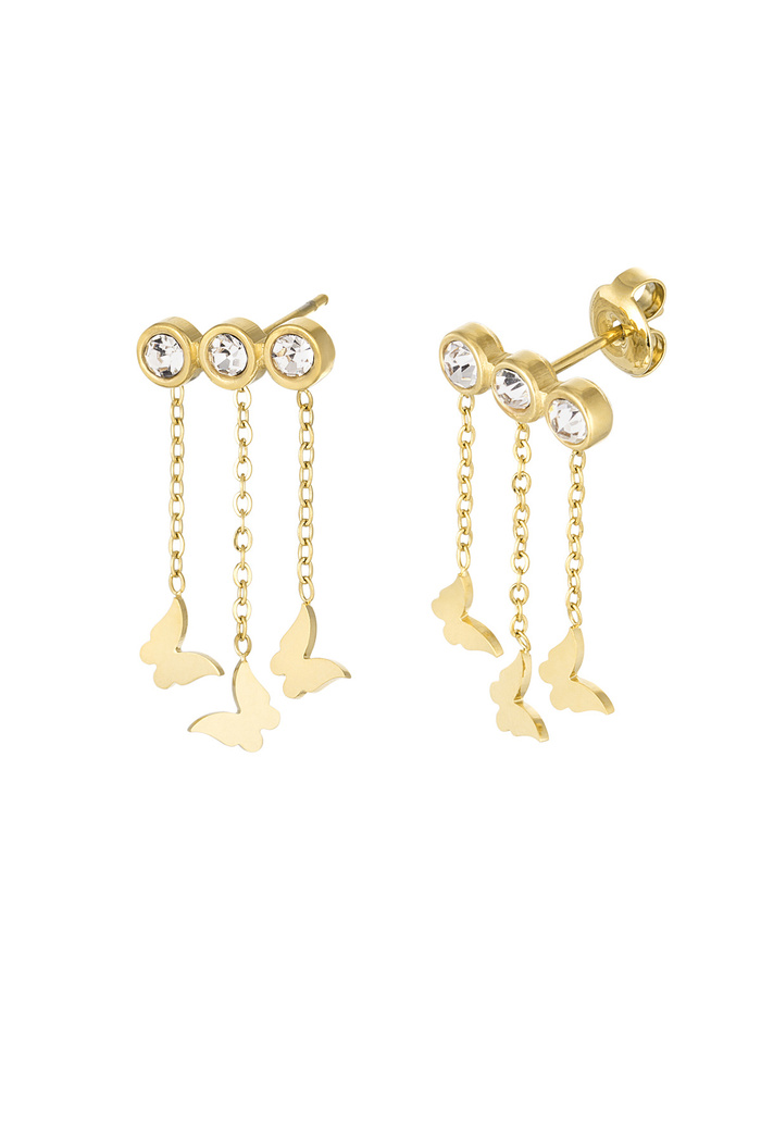 Earrings with butterflies & stones - gold/white 