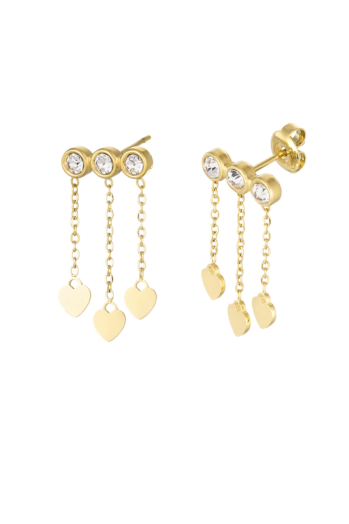 Earrings hearts &amp; stones - gold/white
