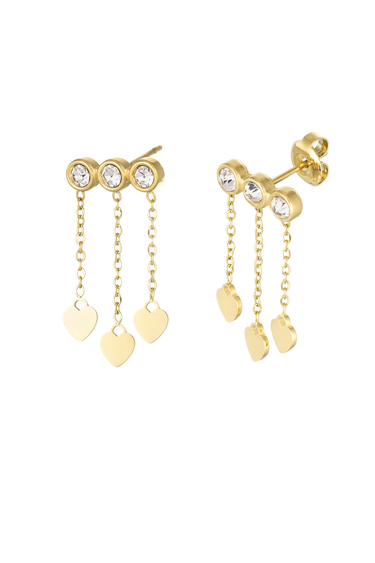 Earrings hearts & stones - Gold color/white 2