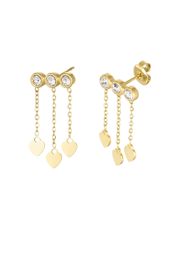 Earrings hearts & stones - gold/white 