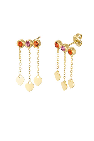 Earrings hearts & stones - gold/pink/orange h5 