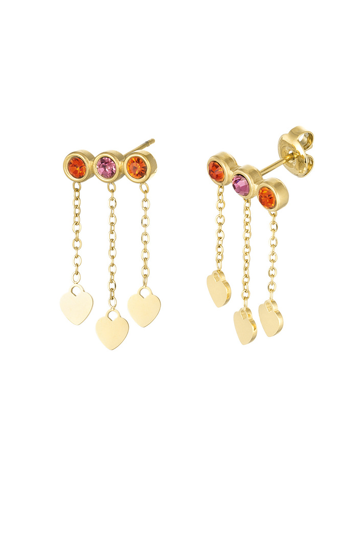 Earrings hearts & stones - gold/pink/orange 