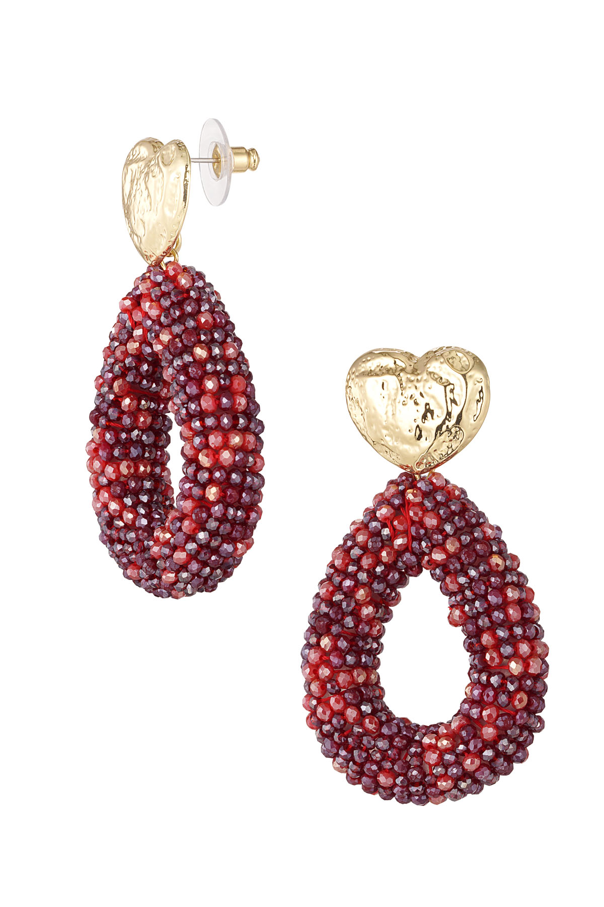 Earrings beads oval - red