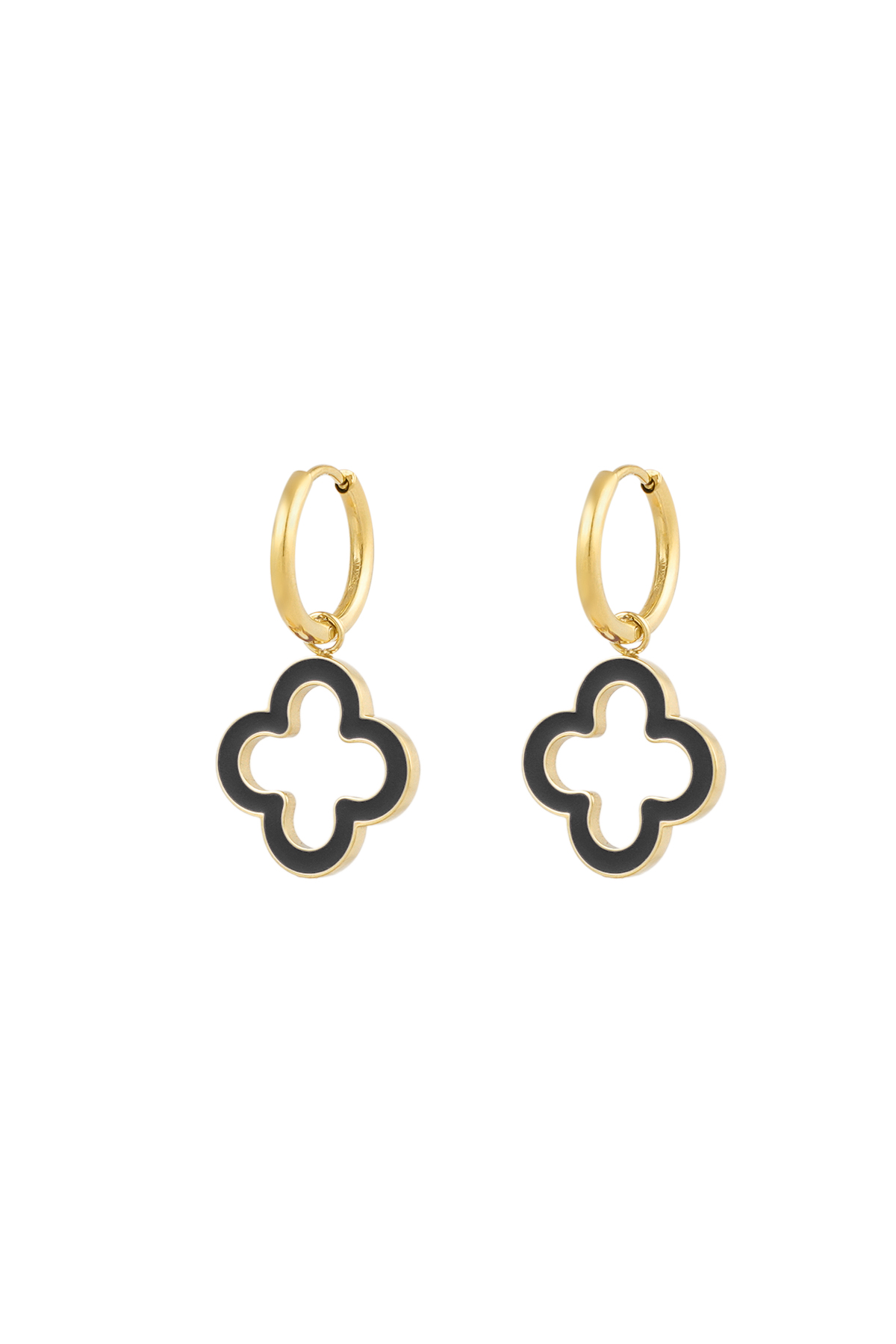 Earrings clover radiance - black Gold color