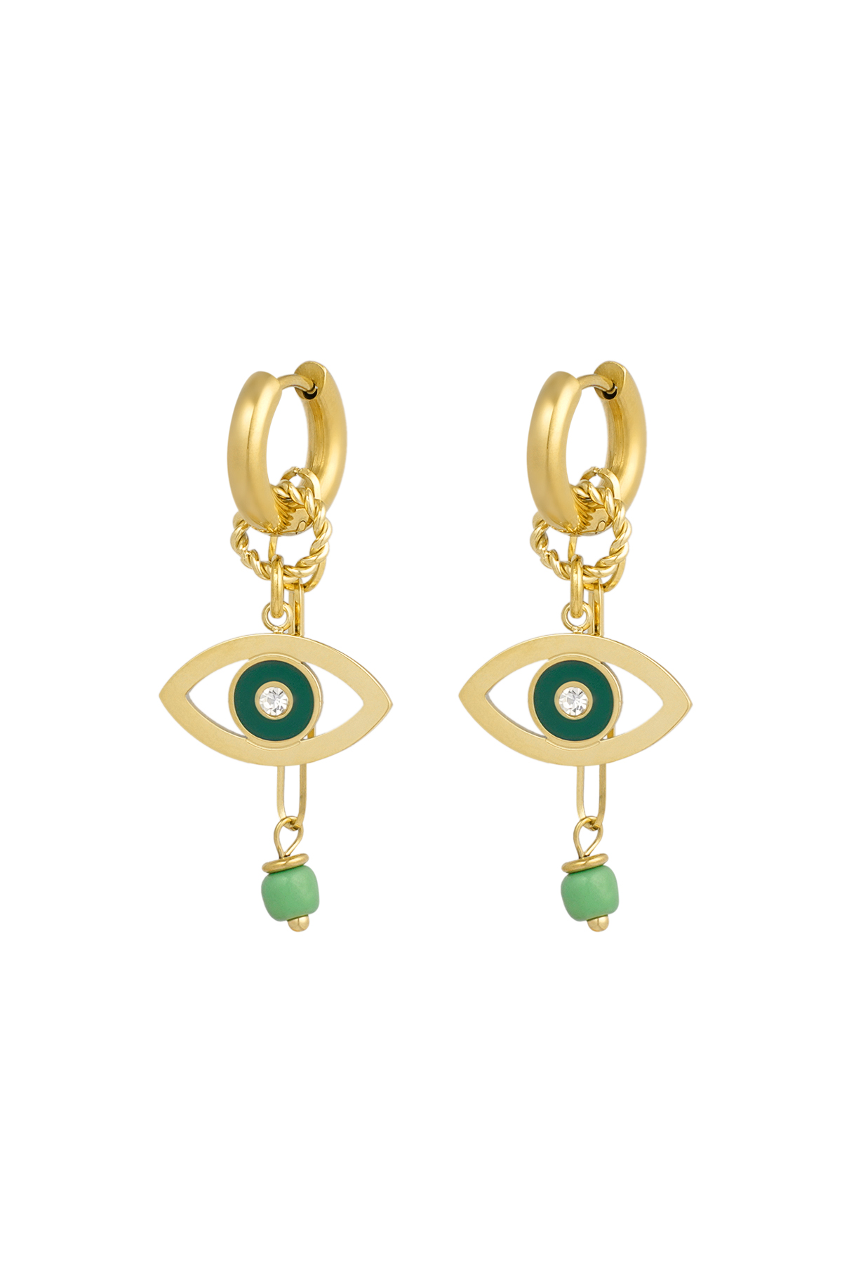 Oorbellen eye see you - groen goud