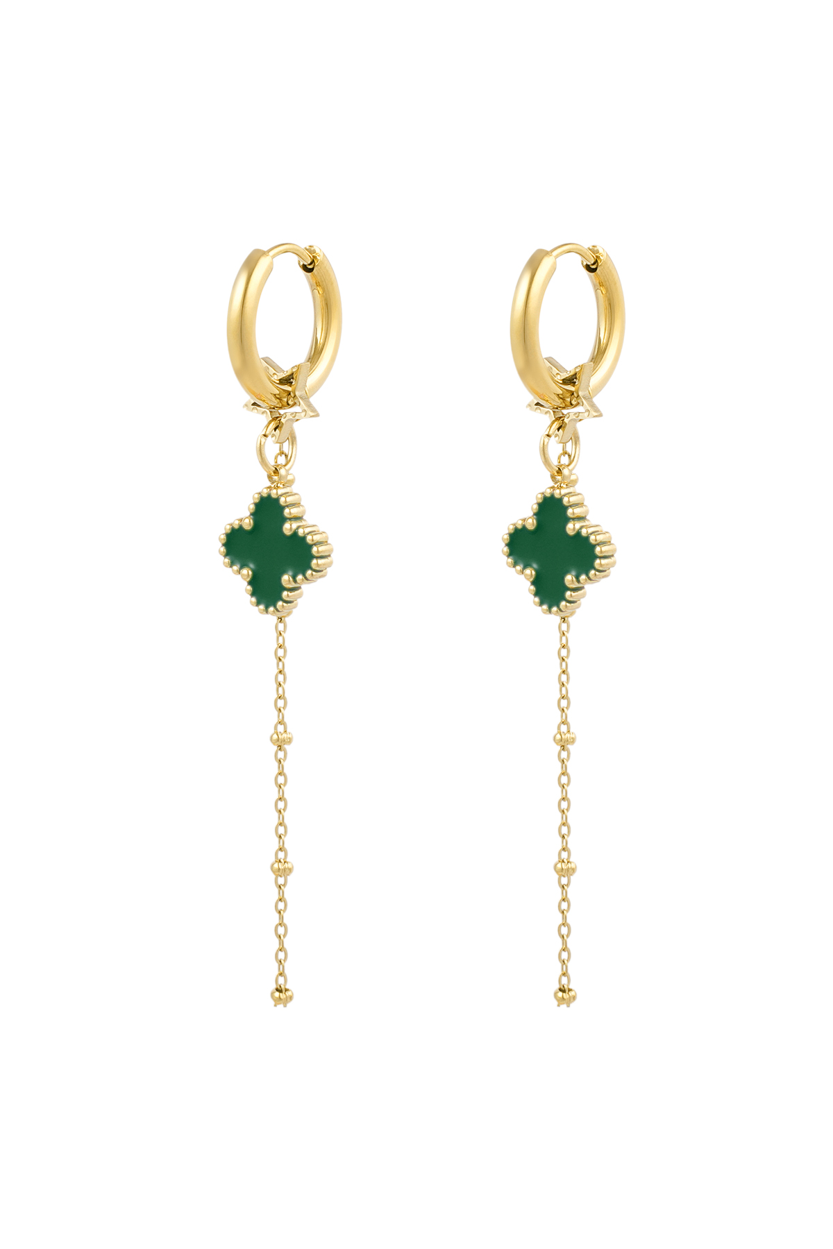 Earrings clover night - green Gold color 2