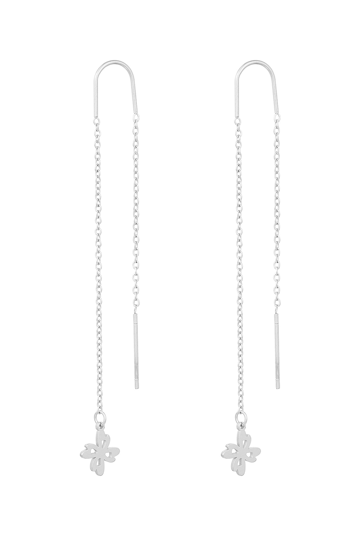Long flower earrings - silver 