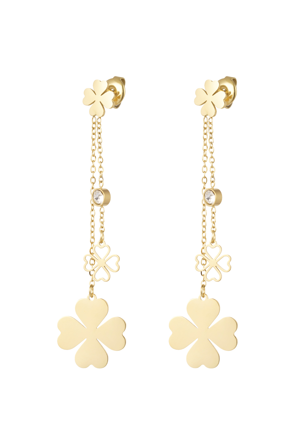 Hanging clover earrings - gold