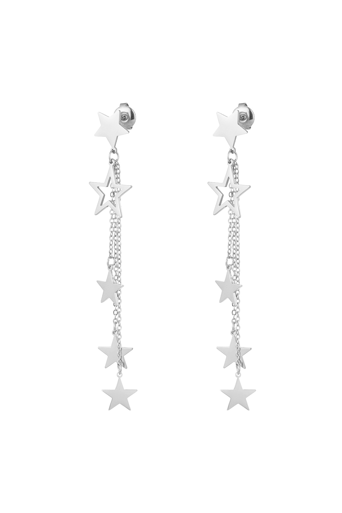 Earrings stars & necklace - silver h5 