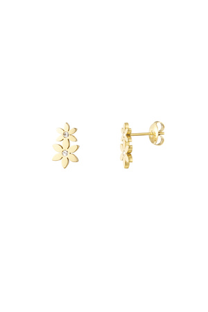 Double flower stud earring - gold h5 