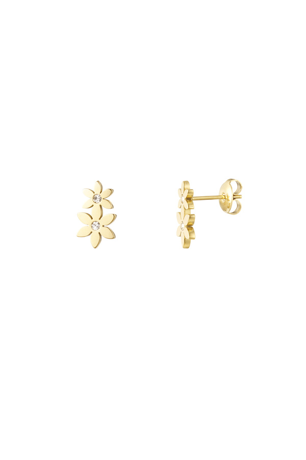 Double flower stud earring - gold