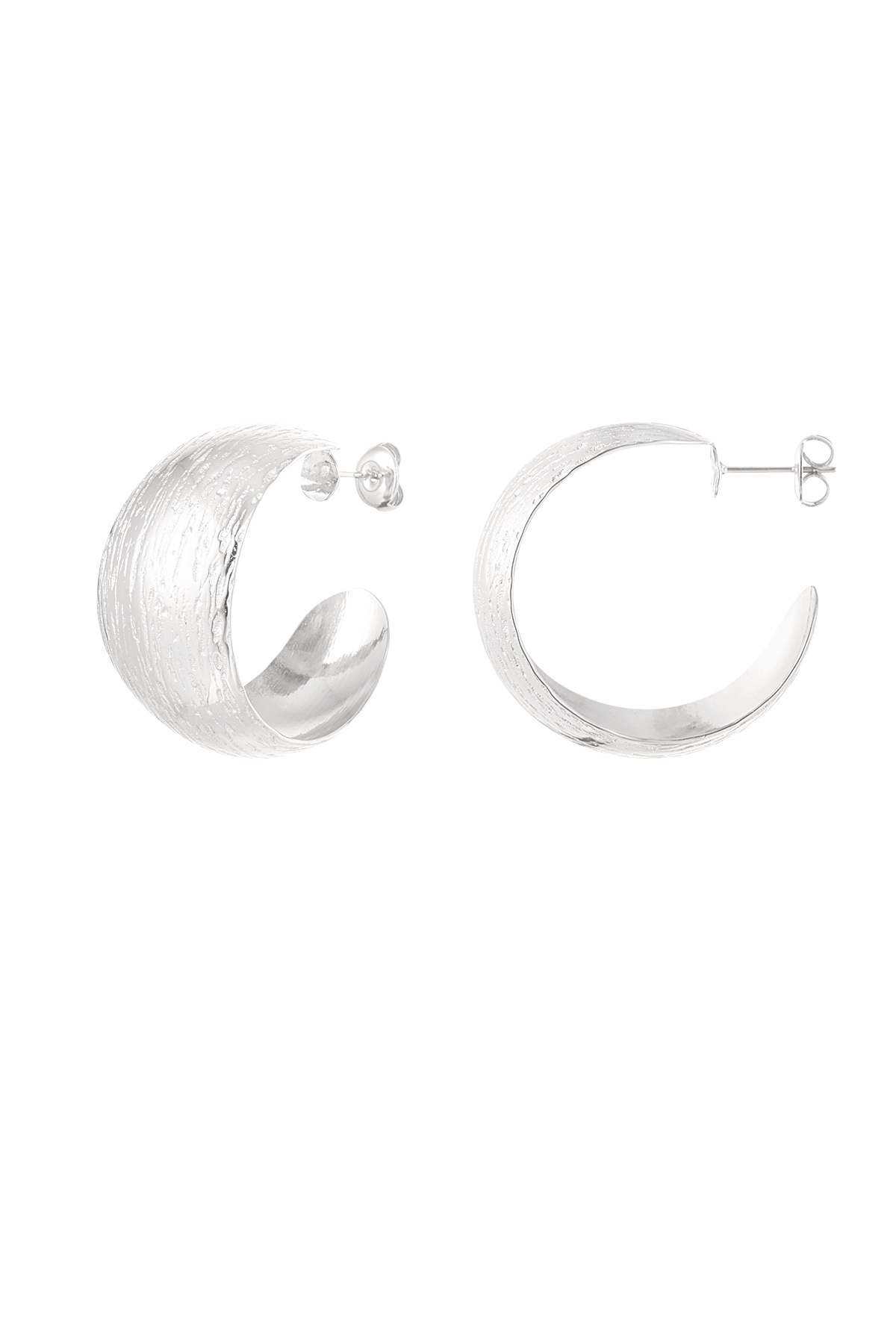 Earrings moon brushed - Silver Color color