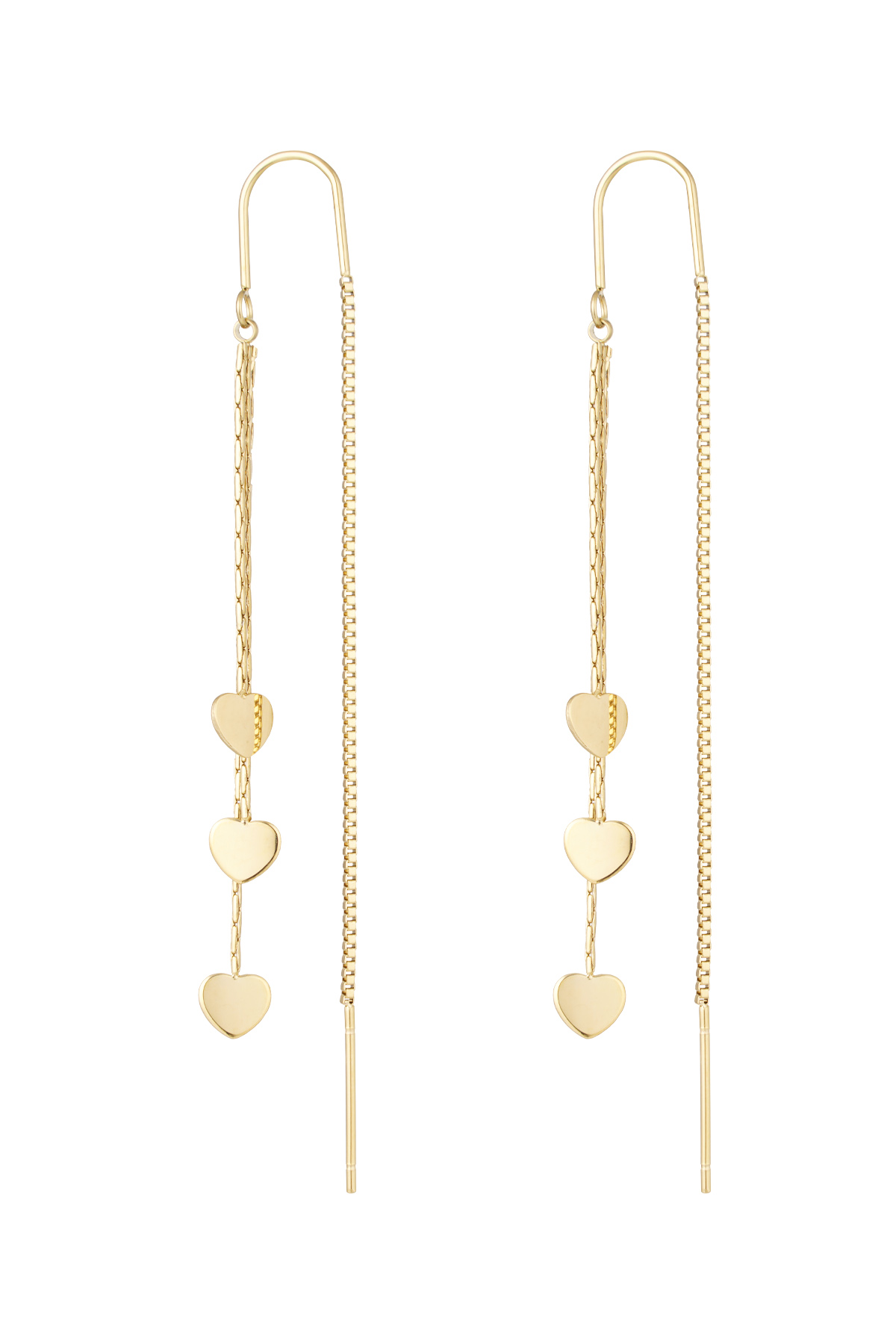 Hanging earrings 3 x hearts - gold