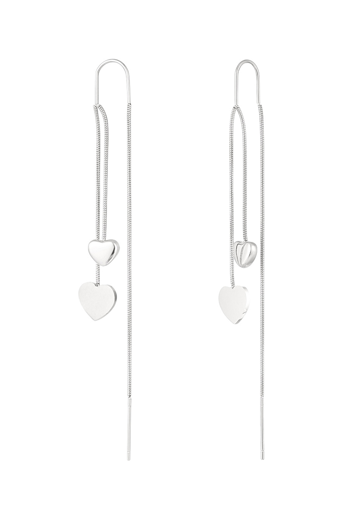 Hanging heart earrings - silver