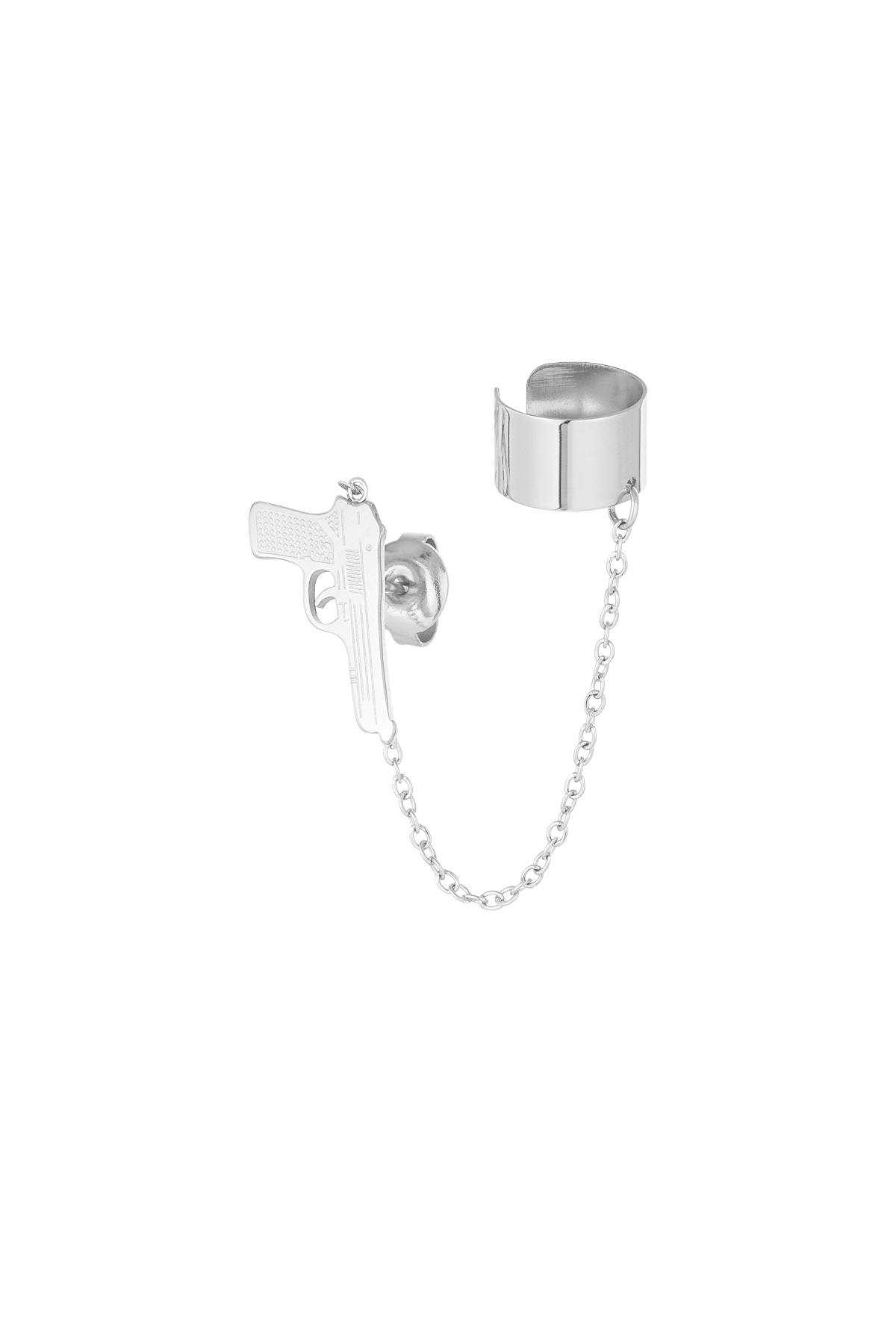 Oorbellen pistool met ear cuff - zilver h5 