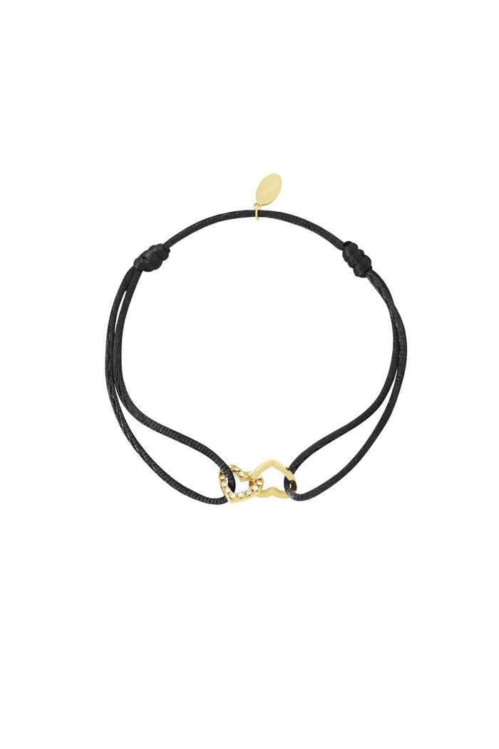 Satin bracelet connected heart - black gold 