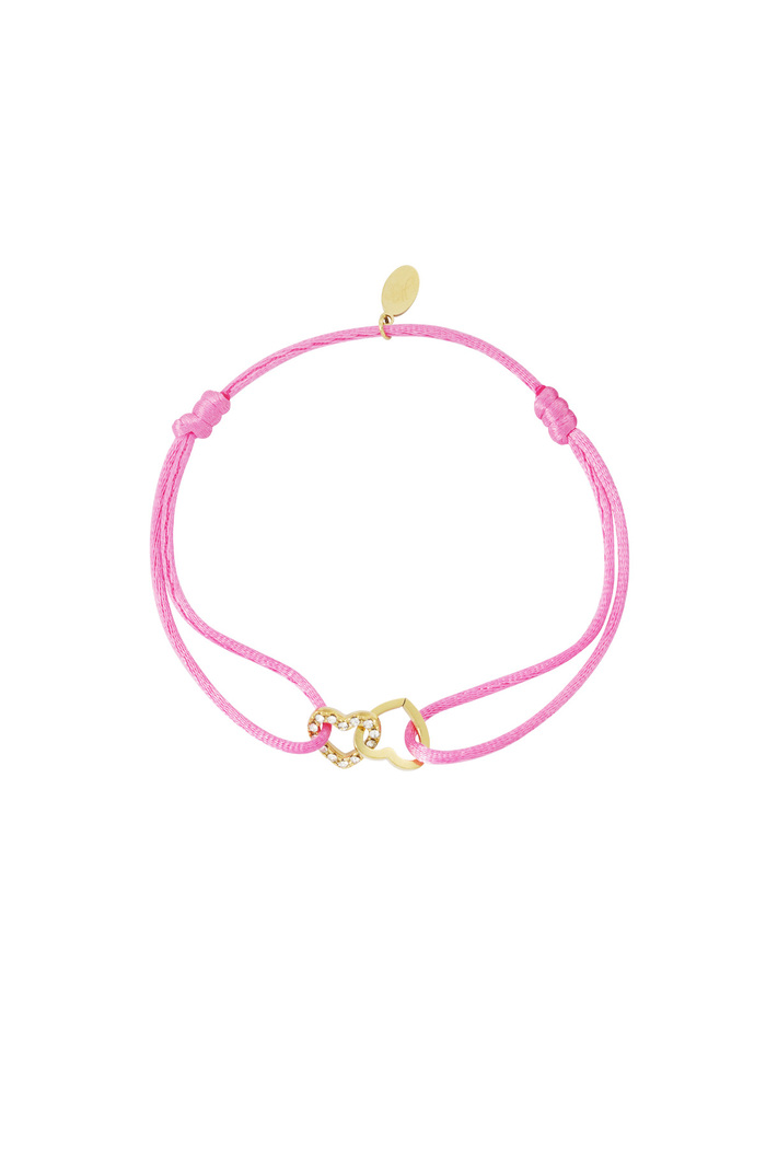 Satin bracelet connected heart - pink gold 