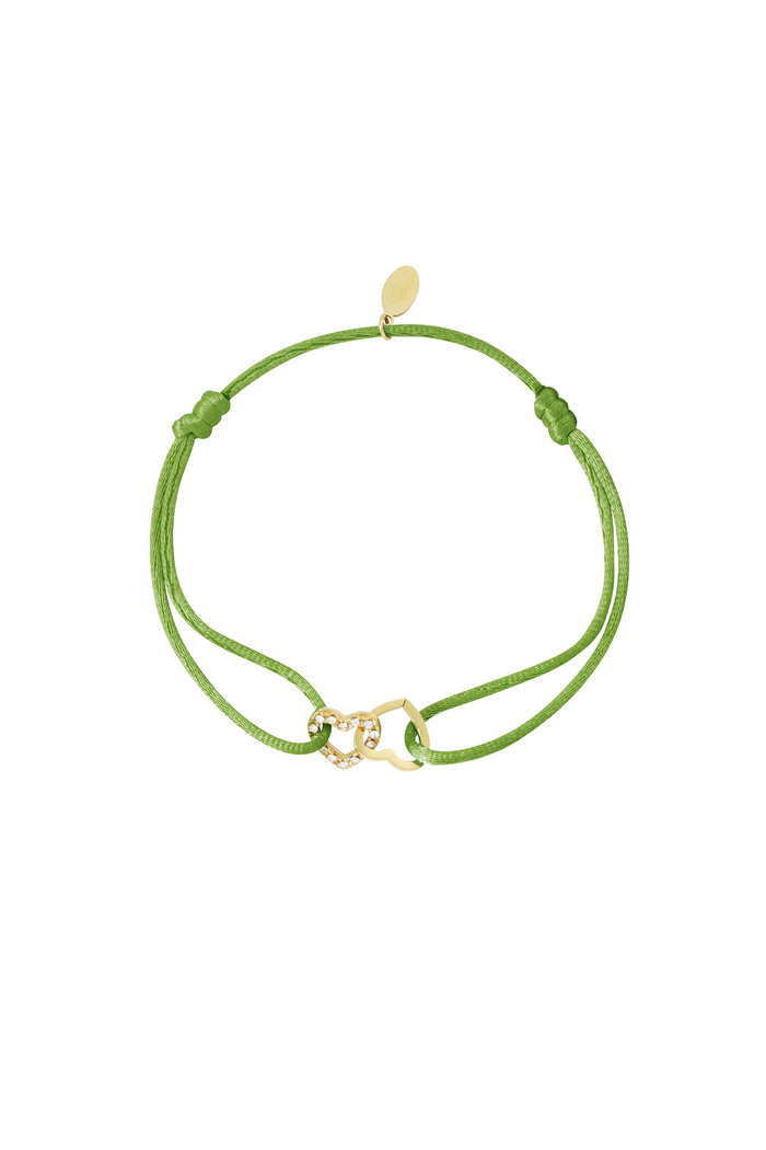 Satin bracelet connected heart - green gold 