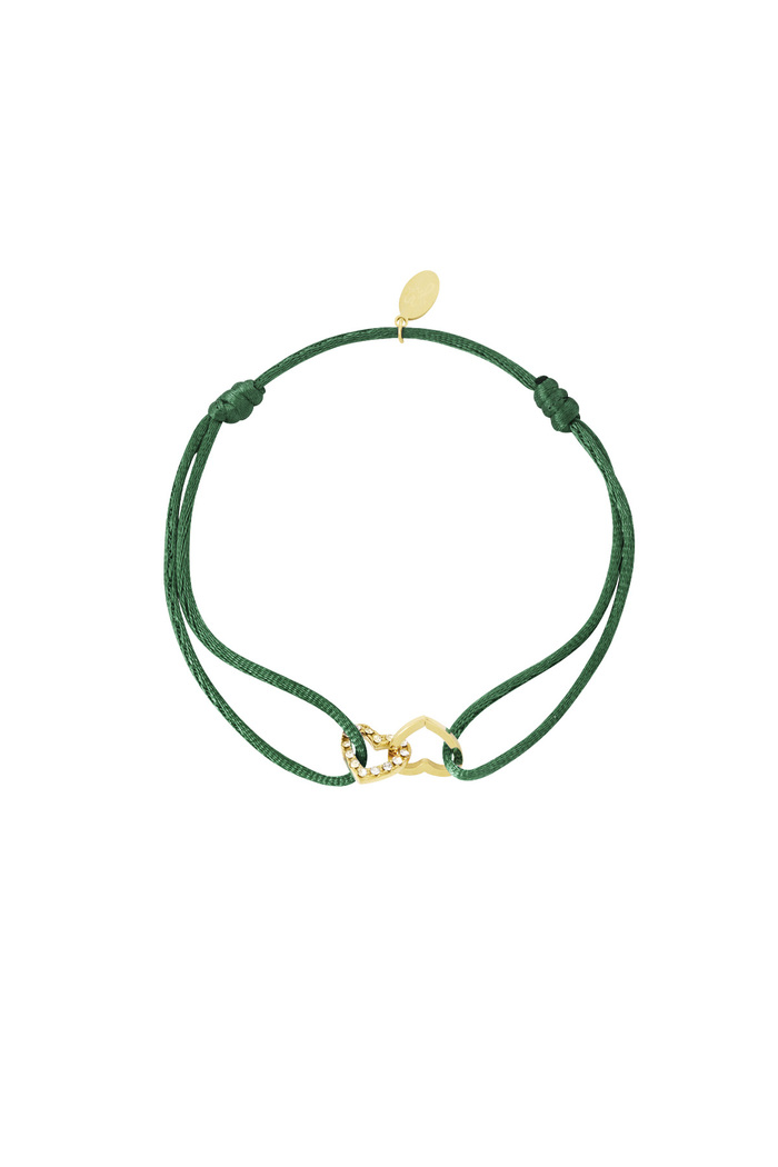 Satin bracelet connected heart - dark green 
