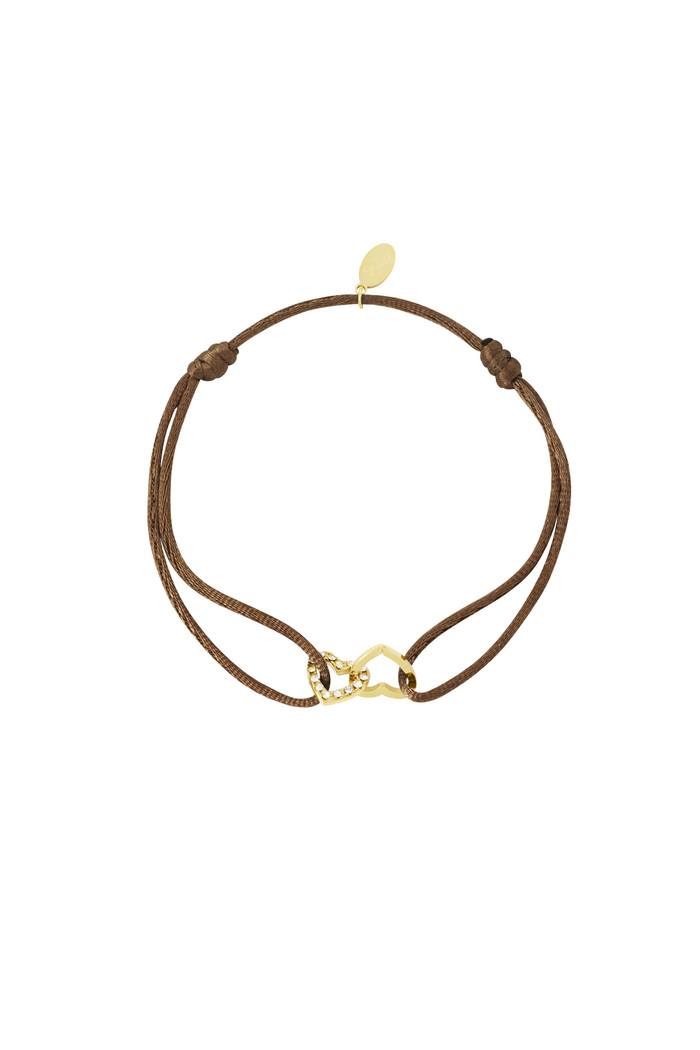 Satin bracelet connected heart - brown 