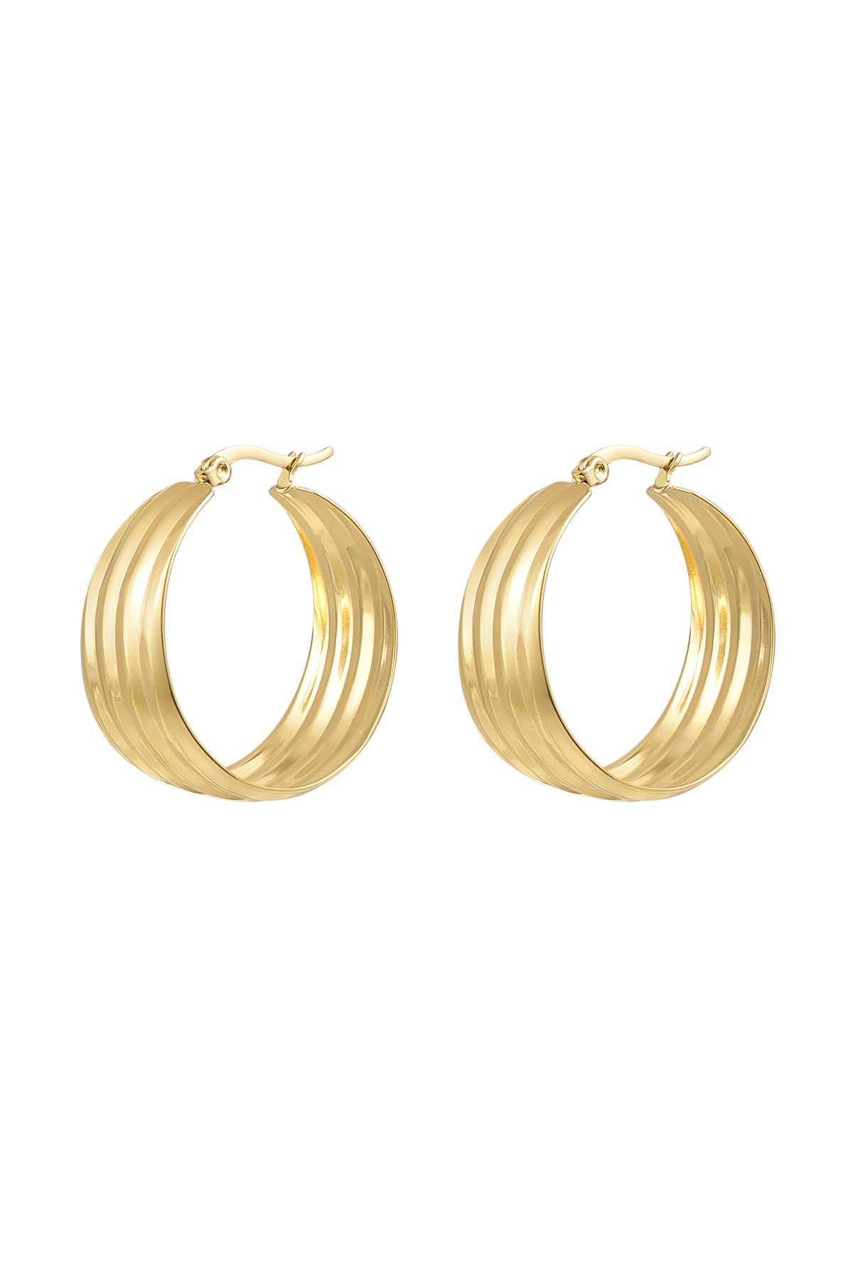 Earrings round with structure - Gold color