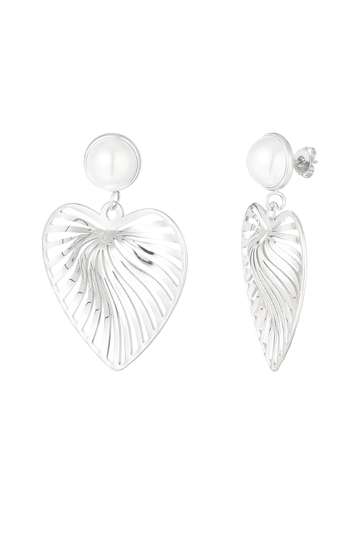 Earrings heart with pearl - silver h5 