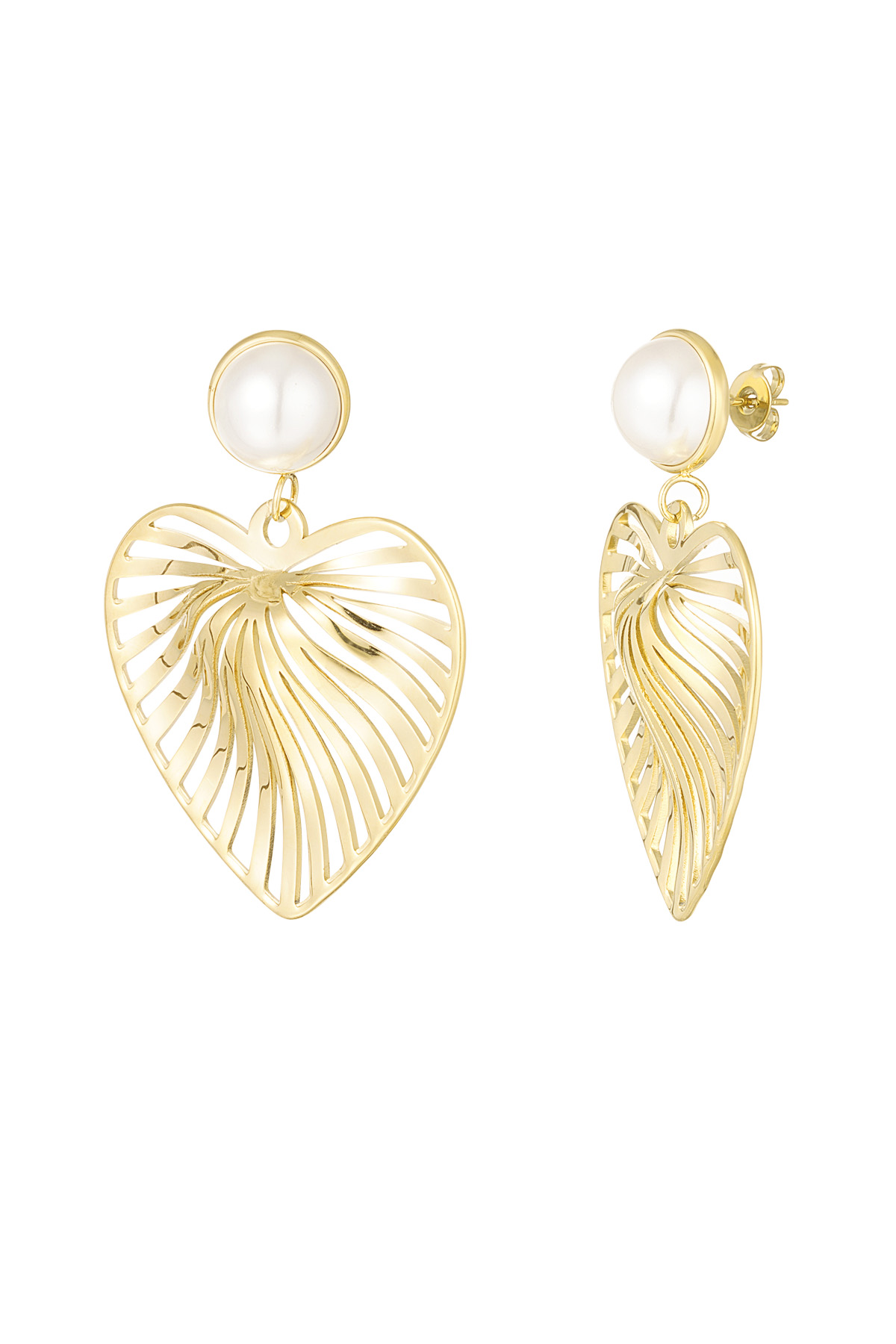 Earrings heart with pearl - gold 