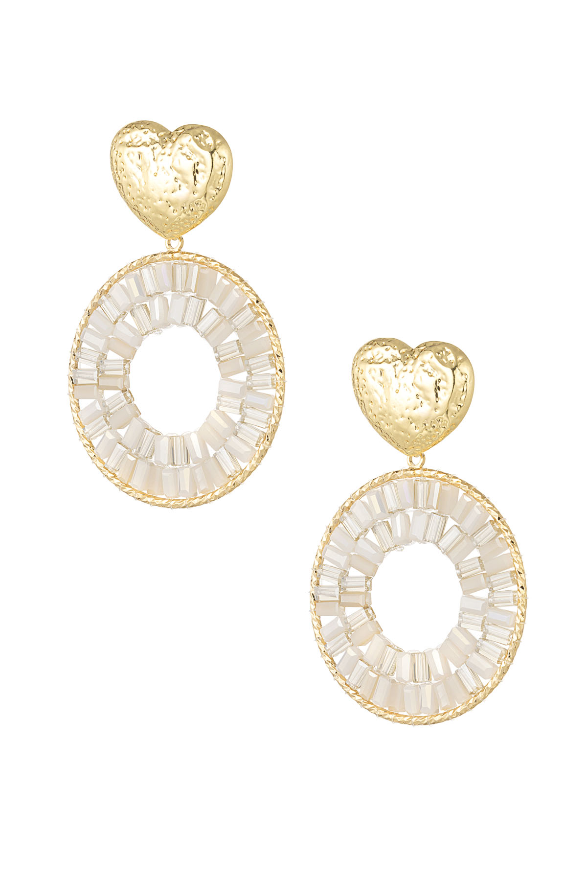 Round statement earrings with heart detail - champagne