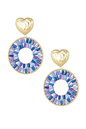 Round statement earrings with heart detail - dark blue h5 