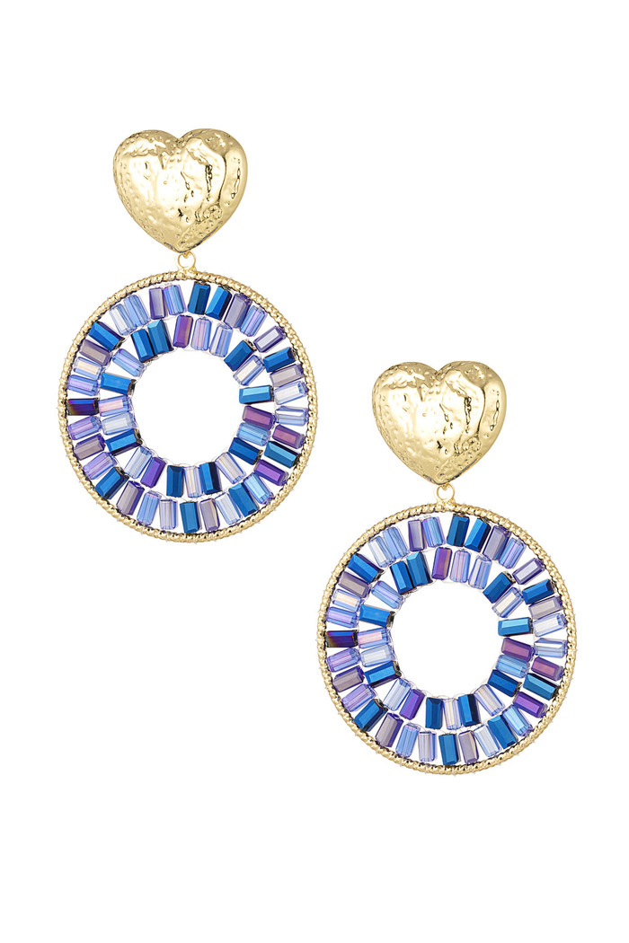 Round statement earrings with heart detail - dark blue 